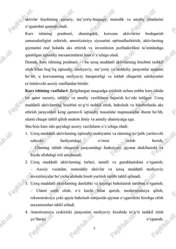 xo’jalik yuritishning rivojlanish tarixiga nazar tashlaydigan bo’lsak, asosan, ishlab chiqarish vositalarigina asosiy kapital sifatida gavdalanganligini va xo’jalik yurituvchi sub’ektlar tomonidan olinadigan daromadlar sababchisi ekanligini ko’rishimiz mumkin. jamiyatning rivojlanish bosqichida iqtisodiy-ijtimoiy munosabatlardagi o’zgarishlar natijasida xo’jalik yurituvchi sub’ektlar faoliyatidagi ishlab chiqarish omillaridan bo’lgan kapitalning tarkibiy qismi bo’lgan asosiy kapital qatorida nomoddiy aktivlar, moliyaviy qo’yilmalar kabi aktivlar vujudga kela boshladi. ushbu aktivlarning xo’jalik yurituvchi sub’ekt faoliyatidagi ishtiroki va daromad olishdagi ulushlari asosiy kapitalga aynan o’xshamasada, lekin korxona faoliyatida bir doiraviy aylanishdan ko’ra ko’proq muddatda ishtirok etishlari va daromad olishga sababchi bo’lishlari asosiy kapitalga nisbatan o’xshashlikni keltirib chiqaradi. shuning uchun ham asosiy kapitaldan farqlanuvchi aktivlarni vujudga kelishi endilikda moliyaviy hisobida asosiy vositalar sifatida tan olingan va aksariyat korxonalarning moliyaviy balansida faqatgina asosiy vositalarni aks ettirilishiga barham berildi. asosiy vositalar bilan teng qatorda nomoddiy aktivlar, moliyaviy va kapital qo’yilmalar, kechiktirilgan xarajatlar va debitorlik qarzlarini ham aks ettirish zaruriyati kelib chiqdi. uzoq muddatli aktivlarni tan olish …