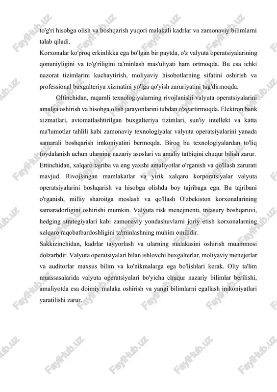 korlar bilan bevosita hisob-kitoblar olib borish, o‘z mablag‘larini chet el valyutasida saqlash hamda boshqarish imkonini beradi. valyuta schyotining iqtisodiy ahamiyati valyuta schyoti nafaqat texnik hisob-kitob vositasi, balki korxonaning tashqi iqtisodiy faoliyatini ta’minlovchi iqtisodiy mexanizm sifatida ham muhim rol o‘ynaydi. uning asosiy iqtisodiy ahamiyati quyidagilarda namoyon bo‘ladi: 1. xalqaro to‘lovlarni amalga oshirish vositasi sifatida. korxona chet eldagi hamkorlariga to‘lovlarni o‘z valyuta schyoti orqali amalga oshiradi. shu orqali import operatsiyalari uchun tovar va xizmatlar uchun to‘lovlar bajariladi, eksportdan tushgan mablag‘lar esa qabul qilinadi. 2. valyuta tushumlarini markazlashtirilgan tartibda hisobga olish. korxonaning barcha valyuta tushumlari aynan shu schyotga kelib tushadi. bu moliyaviy nazoratni kuchaytiradi va mablag‘lardan maqsadli foydalanishni ta’minlaydi. 3. valyuta kursi farqlaridan foyda olish imkoniyati. agar chet el valyutasi kursi milliy valyutaga nisbatan oshsa, korxona o‘z valyuta mablag‘larining qiymatidan foyda oladi. shu bois, valyuta schyoti investitsiya vositasi sifatida ham xizmat qilishi mumkin. 4. chet el investitsiyalarini jalb etish uchun asos yaratadi. valyuta …