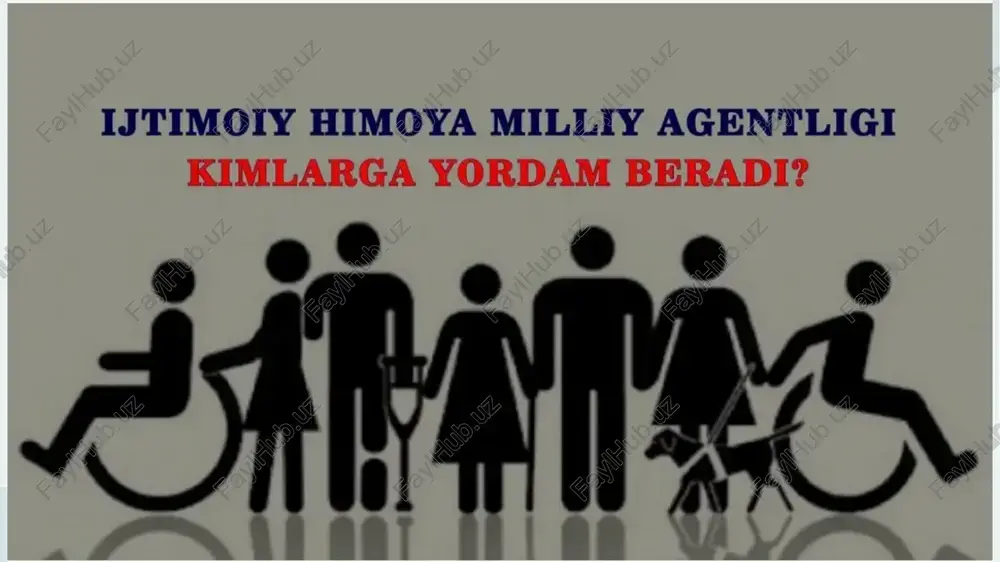 falsafasi – insonparvarlik (gumanizm) va inson huquqlarini himoya qilish. har bir mijoz individual shaxs sifatida qaraladi, uning muammosi esa jamiyatning kengroq muammolari bilan bog’liq bo’lishi mumkin 14 foydalanilgan adabiyotlar va internet manbalari g’aniyev a., mamatqulov sh. ijtimoiy ish asoslari. – toshkent: fan va texnologiya, 2020. abdullayev r., yo’ldosheva d. ijtimoiy xizmatlar tizimi va boshqaruvi. – toshkent: o’zbekiston, 2019. mirziyoyev sh.m. inson qadri uchun. – toshkent: o’zbekiston, 2022. karimov i.a. yuksak ma’naviyat – yengilmas kuch. – toshkent: ma’naviyat, 2008. rasulov b. ijtimoiy himoya tizimini rivojlantirishda davlat siyosatining o’rni. – toshkent: iqtisodiyot, 2021. egamberdiyeva d. ijtimoiy ishda muloqot madaniyati va etika. – toshkent: tdpu nashriyoti, 2018. omonova m. aholiga ijtimoiy xizmat ko’rsatish tizimini takomillashtirish yo’llari. – toshkent: innovatsiya, 2020. jalolova n. ijtimoiy ish va psixologik yordamning o’zaro bog’liqligi. – toshkent: fan, 2017. haydarov a. ijtimoiy ishda mijoz bilan ishlash metodikasi. – samarqand: samdu, 2021. bozorov m. ijtimoiy himoya va xizmat ko’rsatish nazariyasi. …