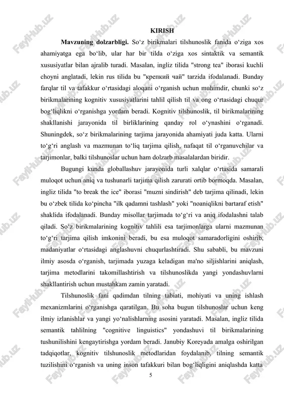 chi (object) funksiyasini bajaradi. bu strukturaviy tartib har bir so‘zning o‘rnini qat’iy belgilaydi, o‘zbek tilida esa sintaktik rollar asosan affikslar va tartib bilan belgilanadi). 1 ma’lumki, morfologiyadagi so‘z turkumlari nutqda gap bo‘laklari vazifasini bajaradi. bu holat so‘z turkumlari va gap bo‘laklari o‘rtasidagi uzviy bog‘liqlikni namoyon etadi. gapda so‘zlar o‘zaro grammatik qoidalar asosida bog‘lanib, muayyan sintaktik tuzilmani hosil qiladi. masalan: “uning qizi gapirdi”, “yosh bola yugurdi”, “sekin gapirdi” kabi misollarda har bir so‘z jufti grammatik jihatdan uyg‘un, mazmunan yaxlit bo‘lgan semantik birlikni tashkil qiladi. bunday birliklar o‘z tarkibida alohida so‘zlardan iborat bo‘lsa-da, ular bir butun tushunchani ifodalaydi. bu kabi komplekslar – ya’ni grammatik qo‘shilmalar – o‘zaro mustaqil, lekin bir-biriga bog‘langan so‘zlardan tuzilgan bo‘lib, ular sintaktik bir butunlik, ya’ni so‘z birikmasini tashkil etadi. shuni ta’kidlash lozimki, nutqdagi har qanday bog‘lanish so‘z birikmasi sanalmaydi; ularning semantik va grammatik birligi aniqlovchi mezon sifatida qaraladi. masalan, “katta do‘st” iborasi bir butun so‘z 1 borovkov a. …