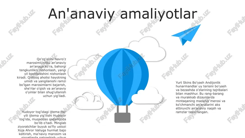 oki faoliyatini qisqartirdi. iqtisodiy ta'sir: andijon viloyati qo'zg'aloni katta iqtisodiy yo'qotishlarga olib keldi, jumladan mulkka zarar yetkazish, korxonalar faoliyatini to'xtatish va daromadlarni yo'qotish. qashshoqlik: qo'zg'olonning iqtisodiy ta'siri mintaqadagi qashshoqlik va tengsizlikni kuchaytirdi, ko'plab oilalar asosiy ehtiyojlarni qondirish uchun kurash olib bordi. iqtisodiy ta'sir madaniy turizm madaniy turizm: andijon viloyati qòzĝaloni mintaqaning an'anaviy san'ati, musiqa va raqs turlarini namoyish etuvchi boy madaniy tajribani taklif etadi. tarixiy meros: viloyatda ko‘plab tarixiy obidalar, jumladan, qadimiy andijon shahri, “ipak yo‘li” savdo punkti xarobalari, yuneskoning butunjahon merosi ro‘yxatiga kiritilgan xo‘ja ahmad yassaviy maqbarasi joylashgan. hunarmandchilik anʼanalari: tashrif buyuruvchilar andijon viloyatining jonli hunarmandchilik anʼanalari, jumladan, qoʻlda toʻqilgan ipak toʻqimachilik, kashtachilik va kulolchilik mahsulotlari bilan tanishishlari mumkin. tarixiy meros: viloyatda ko‘plab tarixiy obidalar, jumladan, qadimiy andijon shahri, “ipak yo‘li” savdo punkti xarobalari, yuneskoning butunjahon merosi ro‘yxatiga kiritilgan xo‘ja ahmad yassaviy maqbarasi joylashgan. hunarmandchilik anʼanalari: tashrif buyuruvchilar andijon viloyatining jonli hunarmandchilik anʼanalari, jumladan, qoʻlda toʻqilgan ipak toʻqimachilik, kashtachilik …