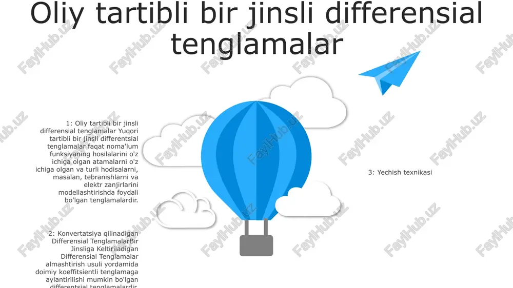 s w o t swot parametrlarning o'zgarishi parametrlarning o'zgarishi: doimiy koeffitsientli bir hil bo'lmagan chiziqli differentsial tenglamalarni echish uchun ishlatiladigan usul. bu bir hil bo'lmagan tenglamaning ma'lum bir yechimini topishni va keyin bir hil bo'lmagan tenglamaning echimlarini o'zgartirish uchun ushbu yechimdan foydalanishni o'z ichiga oladi. chiziqli jinsliga keltiriladigan differensial tenglamalar: y' + p(x)y = q(x) ko'rinishida ifodalanishi mumkin bo'lgan differentsial tenglama turi, bu erda p(x) va q(x) uzluksiz funksiyalardir. ushbu tenglamalarni turli usullar, jumladan, parametrlarni o'zgartirish yordamida hal qilish mumkin. chiziqli jinsliga keltiriladigan differensial tenglamalarni yechish: parametrlarning o'zgarishi doimiy koeffitsientli chiziqli differensial tenglamalarni yechish usullaridan biridir. bu bir hil bo'lmagan tenglamaning ma'lum bir yechimini topishni va keyin bir hil bo'lmagan tenglamaning echimlarini o'zgartirish uchun ushbu yechimdan foydalanishni o'z ichiga oladi. bir jinsliga keltiriladigan differensial tenglamalar: bu y' + p(x)y = g(x) shaklida yozilishi mumkin bo'lgan differentsial tenglamalar, bu erda p(x) va g(x) uzluksiz funktsiyalardir. aniqlanmagan koeffitsientlar usuli bu tenglamalar uchun …