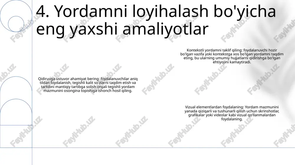 ngagementni kuchaytiring. foydalanuvchining faolligi va sodiqligini oshirish uchun oʻyinning kuchini oching. foydalanuvchilarni rag'batlantiradigan va ko'proq narsa uchun qaytib keladigan qiziqarli va qiziqarli tajriba yarating. /yordam: barmoqlaringiz uchida foydalanuvchi yordamiplatformada navigatsiya qilishda yordam kerakmi? ilova ichidagi qo‘llab-quvvatlash guruhimizga “/yordam” xabarini yuboring. so'rovlaringiz bo'yicha zudlik bilan yordam oling, muammolarni bartaraf qiling va platforma tajribangizni maksimal darajada oshiring. sizga kerak bo'lganda, kerakli joyda qo'llab-quvvatlash platformadan chiqmasdan real vaqt rejimida yordam oling. "/yordam" buyrug'i bizning qo'llab-quvvatlash guruhimiz bilan bog'lanishning qulay va qulay usulini ta'minlaydi, bu sizga kerakli yordamni kerak bo'lganda olishingizni ta'minlaydi. 15. gamifikatsiyaga yordam bering foydalanuvchi so'rovlariga javob berish: chatbotlarga tez-tez beriladigan savollarga javob berish yoki foydalanuvchilarni tegishli manbalarga yo'naltirish orqali tez va qulay yordam taklif qilishda yordam bering. 24/7 mavjudlik: an'anaviy mijozlarni qo'llab-quvvatlash kanallaridan farqli o'laroq, help chatbots kuniga 24 soat, haftada 7 kun ishlaydi va foydalanuvchilarga kerak bo'lganda darhol yordam beradi. shaxsiylashtirilgan tajriba: tabiiy tilni qayta ishlash (nlp) yordamida chatbotlarga yordam …