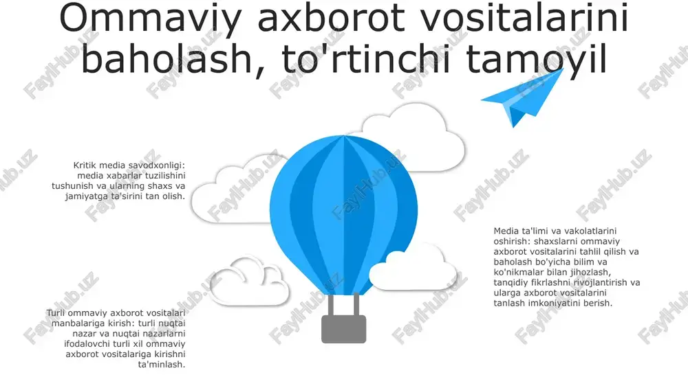 zni shakllantirayotganini va kuch dinamikasi ta'sirida ekanligini tan oling. 3. ommaviy axborot vositalarini baholash va ulardan foydalanish: axborotning ishonchliligi, ishonchliligi va dolzarbligini baholang, nima iste'mol qilish va bo'lishish haqida ongli qarorlar qabul qiling va ommaviy axborot vositalaridan mas'uliyat bilan foydalaning. media savodxonligi ko'nikmalarini rivojlantirish fuqarolarning imkoniyatlarini kengaytirish fuqarolik imkoniyatlarini kengaytirish: fuqarolarning ongli qarorlar qabul qilishda ishtirok etish va o'z rahbarlarini javobgarlikka tortish qobiliyatini rivojlantirish. tanqidiy fikrlash: odamlarga ma'lumotni baholash va ongli qarorlar qabul qilish imkonini berish uchun tanqidiy fikrlash qobiliyatlarini rivojlantirishga ko'maklashish. media savodxonligi: shaxslarni ommaviy axborot vositalarining turli shakllarini, shu jumladan raqamli va an'anaviy ommaviy axborot vositalarini tushunish va baholash uchun bilim va ko'nikmalar bilan jihozlash. tanqidiy fikrlash: odamlarga ma'lumotni baholash va ongli qarorlar qabul qilish imkonini berish uchun tanqidiy fikrlash qobiliyatlarini rivojlantirishga ko'maklashish. media savodxonligi: shaxslarni ommaviy axborot vositalarining turli shakllarini, shu jumladan raqamli va an'anaviy ommaviy axborot vositalarini tushunish va baholash uchun bilim va ko'nikmalar bilan jihozlash. …