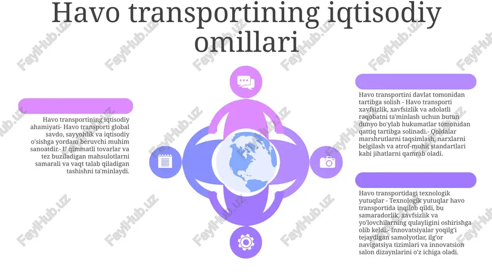 eladi, paketlarni yetkazib berish, kuzatish va boshqa ilovalar uchun yangi imkoniyatlarni ochadi. optimallashtirilgan operatsiyalar uchun sun'iy intellekt: ai va mashinalarni o'rganish parvoz yo'nalishlarini optimallashtirish, bashoratli texnik xizmat ko'rsatishni yaxshilash va ma'lumotlarga asoslangan qarorlar qabul qilish orqali xavfsizlikni oshirish orqali havo transportini o'zgartiradi. xulosa 01 02 03 havo transporti global logistika tizimining ajralmas qismiga aylandi. tezlik, samaradorlik va iqtisodiy samaradorlik kabi noyob afzalliklari transchegaraviy savdo, turizm va favqulodda vaziyatlarni bartaraf etishda muhim rol o'ynaydi. aeroportlar shaharlar va hududlarning iqtisodiy o'sishi va farovonligiga hissa qo'shadigan muhim transport markazlari hisoblanadi. sales 1st qtr 2nd qtr 100 0 sales 1st qtr 2nd qtr 100 0 sales 1st qtr 2nd qtr 100 0 e'tiboringiz uchun rahmat @taqdimot_robot image11.jpg image3.jpg microsoft_excel_worksheet.xlsx microsoft_excel_worksheet1.xlsx microsoft_excel_worksheet2.xlsx image2.jpg sheet1 sales 1st qtr 100 2nd qtr 0 to resize chart data range, drag lower right corner of range. sheet1 sales 1st qtr 100 2nd qtr 0 to resize chart data range, …