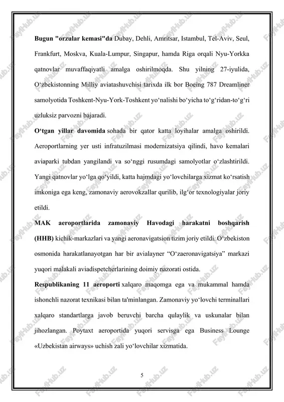 lardan iborat: · mijozlar: uzbekistan airways xizmatlariga asosan mahalliy va xalqaro yo‘lovchilar, sayyohlar, va korporativ mijozlar talab qiladi. kompaniyaning xizmat sifatini oshirishi mijozlar ehtiyojini qondirishda muhim. · raqobatchilar: kompaniya ichki va xalqaro bozorda raqobatchilarga (masalan, boshqa aviakompaniyalar, masalan, turkish airlines, air astana) duch keladi. narxlar siyosati, xizmat sifati va marketing kampaniyalari raqobatda muvaffaqiyat qozonish uchun hal qiluvchi ahamiyatga ega. · yetkazib beruvchilar: aviatsiya texnikasi, yoqilg‘i, oziq-ovqat va boshqa xizmatlarni ta’minlovchi yetkazib beruvchilar uzbekistan airways faoliyatining ajralmas qismi hisoblanadi. · hamkorlar: kompaniya aeroportlar, turizm kompaniyalari va sayyohlik agentliklari bilan yaqin hamkorlik qiladi. makro muhit omillari (tashqi omillar): bu omillar kompaniyaning nazoratidan tashqarida bo‘lib, global va milliy miqyosda ta’sir ko‘rsatadi: · iqtisodiy omillar: milliy va xalqaro iqtisodiy barqarorlik, yoqilg‘i narxlari, aholining xarid qobiliyati va valyuta kurslari kompaniya faoliyatiga katta ta’sir ko‘rsatadi. · siyosiy va huquqiy omillar: hukumatning aviatsiya sohasidagi siyosati, soliq va bojxona rejimlari, xalqaro parvoz qoidalari va qonunlari. · texnologik omillar: …