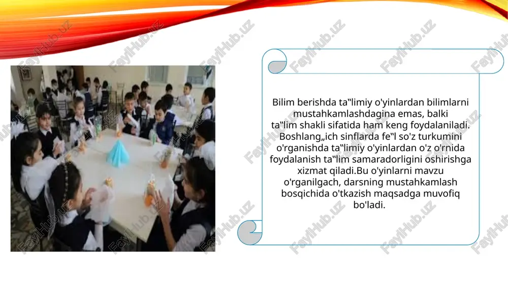 arni tanlashga so‘zni so‘roqda mos ravishda o‘rgatishga (nima qildi? –o‘qidi, nima qilamiz? –o‘qiymiz, nima qilmoqchi? –o‘qimoqchi) kabi o‘rgatiladi. 2-sinfda fe’lni o‘rganish. 3-sinfda fe’lni o‘rganish. bu bosqichning asosiy vazifasi “fe’l –so‘z turkumi” degan tushunchani shakllantirish, bo‘lishliva bo‘lishsiz fe’llarning ma’nosi va shakliga qarab farqlash ko‘nikmasini hosil qilish, bo‘lishsizlik qo‘shimchasining talaffuzi va imlosini o‘rgatish hisoblanadi. fe’lning harakat bildirishi yuzasidan o‘quvchilarda aniq tasavvur hosil qilish uchun o‘qituvchilarda aniq tasavvur hosil qilish uchun o‘qituvchi ularga shu darsdagi mehnat jarayonini tasvirlashni, ya’ni bolalarning o‘zlari bajaryotgan ishharakatni aytishni so‘raydi, suhbat o‘tkazadi. suhbatda “o‘qituvchi nima qildi? o‘quvchilar nima qildilar? hozir o‘qituvchi nima qilayapti? o‘quvchilar nima qilayaptilar? endi o‘quvchilar nima qiladilar? o‘qituvchi nima qiladi?” kabi savollardan ham foydalanadi. suhbat jarayonida o‘qituvchilar o‘qituvchi rahbarligida fe’llarni so‘rog‘i bilan yozib boradilar. masalan, nima qildi? so‘zladi, tushuntirdi; nima qildilar? tingladilar, yozdilar; nima qilayapti? tushuntirayapti, so‘rayapti, tinglayapti, nima qilayaptilar? javob berayaptilar, yozayaptilar, tinglayaptilar; nima qiladi? tekshiradi, ko‘radi; nima qiladilar? ishlaydilar, bajaradilar, yozadilar. suhbat va …