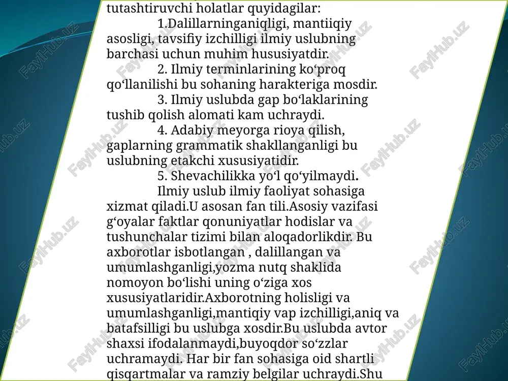 lekin e’tibomi jalb qiladigan va, al- batta, maqolaning bosh mavzusini yoritib beradigan bomishi lozim. bundan tashqari, maqolalarda muallif haqida qisqacha ma’lumot va foydalanilgan adabiyotlar ro‘yxati ko'rsatiladi. maqolaning belgilari 1. aniq fikrni izchil rivojlantirish. bunda bitta aniq mavzu tanlanib, o‘rganilishi va yoritilishi kerak. agar jurnalist bitta maqolaning o‘ziga bir necha savolni qo‘yib unga javob berishga xarakat qilsa, yo‘lini yo‘qotishi tayin. maqola janr sifatida o‘z kuchini yo‘qotadi. gazetadagi maqola faqat bitta savolga yoki bitta masalaga bag‘ishlanishi kerak. maqolada bitta savolga yoki masalaga javob topishning o‘zi fikrini ma'lum yo‘nalishga qratilganligi uni ko‘p mavzulikdan xalos etadi. buning uchun maqolaga qo‘yilgan talab aniq maqsadga yo‘naltirilgan va izchil o‘rganiladigan bo‘lishi kerak. qo‘yilgan savolni mayda detallarga bo‘linishi, voqyelikni turli tomonlarda va o‘lchamlarda tahlil qilish lozim bo‘ladi. 2. maqolaning boshqa janrlar bilan tengligi. u ham fakt bilan boshlanadi. fikr va uning ortidan muallifning asosli mulohazalari o‘z-o‘zidan paydo bo‘lmasligi kerak. 3.ko‘tarilgan va rivojlantirilgan tugallik. muallif fikri oxir oqibatda maqolaning …