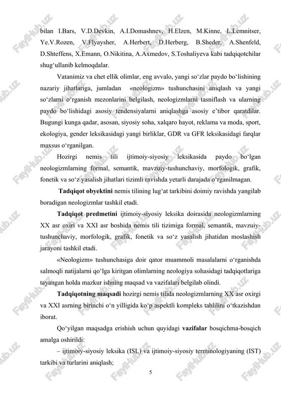 is tilining amaliy aspektlarini o‘rganishda foydalanish mumkin. bundan tashqari, mazkur tadqiqot materiallaridan o‘quv jarayonida foydalanish ushbu soha o‘qituvchilari va talabalarining hozirgi nemis tili ijtimoiy-siyosiy leksikasida paydo bo‘lgan neologizmlar bo‘yicha bilimlarini yanada oshirish va boyitishga imkon darajasida hissa qo‘shadi. tuzilishi va hajmi. bitiruv malakaviy ishi kirish, ikki tadqiqot bobi, xulosa va foydalanilgan adabiyotlar ro‘yxatidan iborat. i.bob. ijtimoiy-siyosiy leksika va terminologiya tadqiqot obyekti sifatida 1.1. ijtimoiy-siyosiy leksika va terminologiyaning o‘zaro munosabati va ta’siri ijtimoiy-siyosiy leksika tadqiqi lingvistik jihatdan katta qiziqish uyg‘otadi. siyosiy kommunikatsiya va kommunikativ faoliyat qonuniyatlarini tadqiq etishga bo‘lgan e’tiborning kuchayishi bilan bog‘liq ravishda hozirgi davrda siyosiy leksikani o‘rganish tobora dolzarb masalaga aylanmoqda. ijtimoiy-siyosiy leksikani tadqiq etish, mazkur soha va mavzular doirasining kengligi va bu borada olib borilayotgan ko‘plab tadqiqotlarga qaramasdan, bir qator masalalar o‘z yechimini kutmoqda. masalan, siyosiy leksika taraqqiyotining davriy chegarasini belgilash, verbal siyosiy maydonning leksikografik jihatdan taqdim etilishi va mavzuiy chegarasini aniqlash, chuqurroq izlanishlarni talab qilmoqda. ma’lumki, leksik …