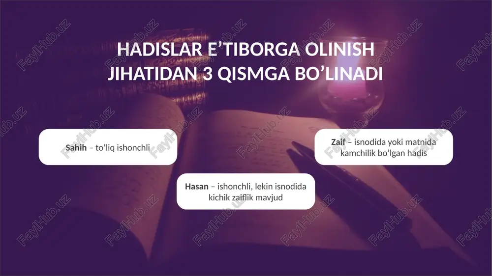 hadislarni chuqur tahlil qilish bilan birga, shaxsiy qoidalarga ham amal qilgan. uning metodikasi hadislar bo‘yicha ilmiy mezon yaratishga yordam bergan. imom at-termiziy u hadislarni nafaqat isnodlari bo‘yicha, balki ularning amaliy ahamiyati va shariatdagi o‘rnini ham hisobga olgan. hadislarni sahih, hasan va zaif kabi turli darajalarga bo‘lib bergan. o‘z kitobiga kiritilgan hadislar haqida mufassal sharhlar va izohlar kiritgan. bu esa uni hadis ilmida ham to‘plovchi, ham tahlilchi sifatida tanitgan. termiziy o‘z asarida hadislarni keltirish bilan birga, ularni qanday amalda qo‘llash mumkinligi haqida ham izoh bergan. u hadislarning fiqhiy jihatiga ham e'tibor qaratgan, bu esa uni fiqh va hadisni uyg‘unlashtirgan olim sifatida ko‘rsatadi. qiyosiy tahlil - imom buxoriy o'z asarida faqat sahih hadislarni keltirganligi bilan mashhur bo‘lib, uning to'plami hadis ilmida eng yuqori darajada ishonchli hisoblanadi. - imom termiziy esa hadislarni sahih, hasan va zaif bo'yicha tasniflagani uchun uning asari ko'proq mavzuli va o'ziga xosdir. usul va yondashuv: - imom buxoriy hadislarni …