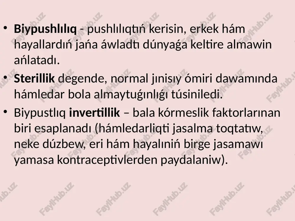 qlanadı. mısal ushın, 1950-jıl hám 2005- jıllarda aqshta cbr kórsetkishi sáykes túrde 24,1 hám 14,0 promille bolǵan. eger biz gfrǵa tiyisli hesh qanday maǵlıwmatqa iye bolmasaq, bul eki jıldaǵı cbr mánisin 4,5 ke kóbeytip sáykes túrde gfrdıń 1950-jıl ushın 108,5 hám 2005-jıl ushın 63,0 promilleni quraǵanı anıqlanǵan. eger sizde tek ǵana cbrge tiyisli maǵlıwmatlar bar bolsa, siz gfrdi esaplamaqshı bolsańız, gfr kórsetkishi (15-44 jaslı hayallar ushın) tómendegi formula járdeminde anıqlanadı: gfr=cbr x4,5 tuwılıwshılıqtıń jıyındı koefficientinde (asfr) tiykarǵı itibar hayallardıń jas toparlarına qaratıladı. tuwılıwshılıqtıń jıyındı koefficienti (asfr) tómendegi formula járdeminde esaplanadı: tuwılıwshılıqtıń jeke koefficienti (age specific fertility rate) asfr = bn : fn ×1000 asfr - tuwılıwdıń jeke koeffitsi, bn – belgili jıldaǵı belgili kogort (15-19, 20-24 jas h.t.b. ) jastaǵı hayallardıń tuwǵan balaları sanı fn – belgili jıldagı belgili kogort jastaǵı hayallardıń sanı. eger bunda 15-19 jastaǵı hayallar alınsa, sol jastaǵı hayallardıń tuwǵan balaları sanı alınadı tuwılıwshılıqtıń jıyındı (summarnıy) koefficienti, …