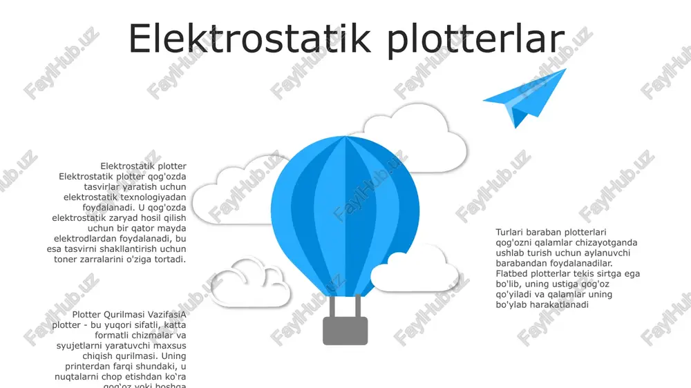 kada tasvirlar yaratish uchun tonerdan foydalaning. termal plotterlar: issiqlikka sezgir qog'ozda tasvirlar yaratish uchun issiqlikdan foydalaning calcomp plotterlari calcomp plotterlar: plotting texnologiyasida kashshof. kompyuter grafikasi sanoatining mashhur nomi calcomp yuqori aniqlikdagi plotterlarni ishlab chiqishda kashshof bo'ldi plotterning ta'rifi va funksiyasi plotter - bu qalam yoki boshqa belgilash asbobini qog'oz yoki boshqa tashuvchilar bo'ylab harakatlantirish orqali jismoniy chizmalarni yaratadigan chiqish moslamasi calcomp plotters turlaricalcomp yillar davomida har xil plotter modellarini ishlab chiqardi, ularning har biri muayyan ilovalar uchun mo'ljallangan. ba'zi diqqatga sazovor turlarga quyidagilar kiradi: drum plotterlar: qog'ozni olib yuruvchi aylanadigan baraban bilan katta formatli, yuqori aniqlikdagi chizmalarni chizish uchun ishlatiladi s w o t swot hp plotterlari hp plotterlari: hp plotterlari katta formatli texnik chizmalarni, arxitektura chizmalarini va muhandislik dizaynlarini yuqori sifatli chop etish uchun mo'ljallangan kompyuter tomonidan boshqariladigan grafik chiqish qurilmalari. plotter qaysi vazifani bajaradi: plotterlar qog'oz varag'i yoki boshqa vosita bo'ylab qalam yoki boshqa chizma asboblarini aniq harakatlantirish …