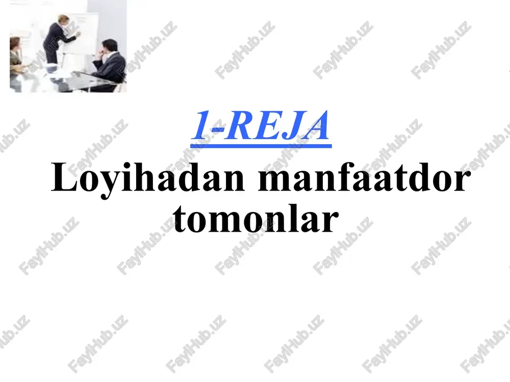 era o‘sishi loyiha boshqaruvi idorasi loyiha portfelining balansini saqlash maqsadli kpiga erishish loyiha investorlari loyihaning rejalashtirilgan rentabelligini olish loyihani yetkazib beruvchilar o‘z zimmasiga olgan majburiyatlarni bajarish texnik topshiriqning aniq bayoni korporativ loyihaning manfaatdor tomonlari kompaniya kreditorlari majburiyatlarni o‘z vaqtida to‘lash maqsadli ko‘rsatkichlarda ifodalangan xavfning joriy darajasini saqlab qolish kompaniya aksiyadorlari kompaniyaning rentabelligini oshirish divident to‘lovlarining o‘sishi kompaniya qiymatining o‘sishi kompaniya menejmenti kompaniya tomonidan maqsadli ko‘rsatkichlarga erishish kpi kompensasiyaning o‘shishi joriy pozitsiyani saqlash kompaniyaning rivojlanishi kompaniyaning biznes hamkorlari kompaniya bilan uzoq muddatli munosabatlarni saqlab qolish kompaniyaning boshqa xodimlari ish haqining o‘sishi ish holatini saqlash kar’yera o‘sishi mahalliy iste’molchilar belgilangan texnik topshiriqni o‘z vaqtida bajarish biznes yuritishni soddalashtirish * manfaatdor tomonlarning takliflari quyidagilardan iborat bo‘lishi mumkin, ammo ular bilan cheklanmaydi: manfaat. loyihaga oid aniq qaror yoki uning yakuniy natijasi alohida shaxslarga ta’sir qilishi mumkin. huquqlar (yuridik yoki axloqiy). salomatlik va xavfsizlikni himoya qilish huquqi kabi yuridik huquqlar mamlakat qonunchiligida belgilanishi mumkin. axloqiy …