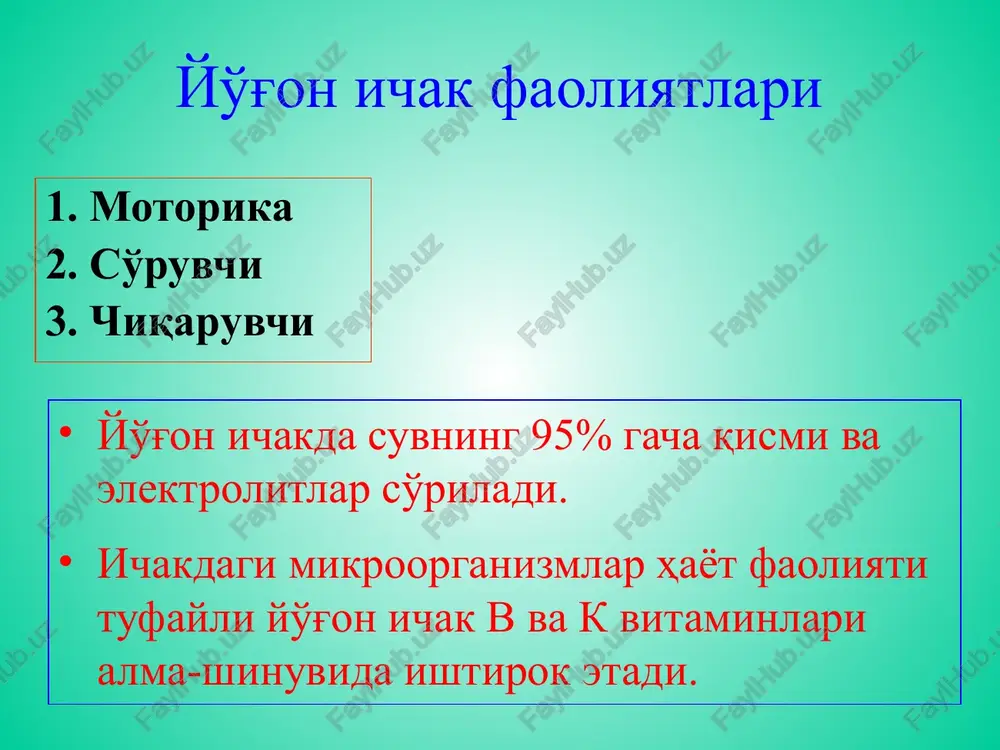 lgilar yuzaga kelishi mumkin: korinning pastki soxasida ogrik diareya kungil aynish ishtaxani susayishi cubfebril temperatura utkir appenditsit klinik belgilariga uxshash belgilar agar divertikul yorilsa, peritonit yuzaga keladi davolash konservativ: parhez spazmolitiklar antibiotiklar sulfanilamid preparatlari antiseptik vositali xuqnalar jarrohlik usulida davolashga ko'rsatma: divertikul perforatsiyasi o'tkir ichak tutilishi massiv qon ketishi juda kuchli divertikulitda medikamentoz davo naf bermaganda ichki oqmalar rivojlanganda quyidagi jarrohlik amaliyotlari bajariladi: gemikolektomiya sigmasimon ichak rezektsiyasi yo'g'on ichak poliplari yo'g'on ichak bo'ylab bezsimon epiteliysini haddan tashqari proliferatsiyasi va uni bezsimon vorsinkali shaklga aylanishi oqibatida kelib chiqadi. rakoldi kasalligi deb qaraladi, 10-15 yilda poliplar xavfli o'smalarga o'tishi kuzatilgan. nasldan naslga o'tadi (oilaviy kasallik). uchrash chastotasi har 1 000 000 axoliga 13 ta. 75% to'g'ri va sigmasimon ichakda uchraydi. yo'g'on ichak poliplarining shakllari yuvenil giperplastik bezsimon bezsimon-tukli tukli diffuz polipozi uchraydi. davolash poliplarni endoskopik yul bilan olib tashlashga misol (polipektomiya) elektrokoagulyatsiya klipsa qo'yish ko'pgina tekshiruvlar shuni ko'rsatadiki, yo'g'on ichak raki (adenokartsinoma) …