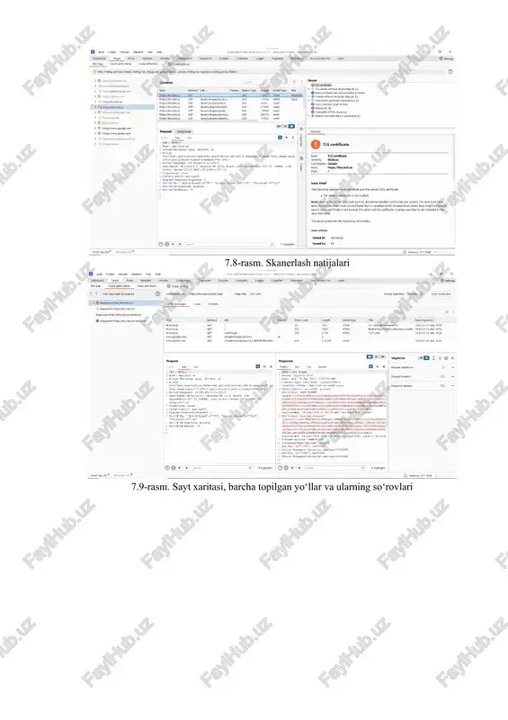 g qo‘llaniladi. burp suite proksi, buzg‘unchi, takrorlovchi, skaner, sekvenser va boshqalar shu kabi turli xil vositalarni taqdim etadi, ular veb-ilovalarni zaifliklarga sinash va tahlil qilish uchun keng imkoniyatlarni taqdim etadi. burp suite-ning asosiy afzalliklari quyidagilardan iborat: 1. to‘liq funksiyalar: burp suite veb-ilovalar xavfsizligini tekshirishning deyarli barcha jihatlarini qamrab oladigan keng qamrovli vositalar to‘plamiga ega. 2. moslashuvchanlik va moslashtirish: burp suite vositalari testerning o‘ziga xos ehtiyojlariga moslashish va moslashtirilishi mumkin, bu esa sinovda moslashuvchanlikni ta’minlaydi. 3. kengaytirish: burp suite java dasturlash tilidan foydalangan holda kengaytmalarni ishlab chiqishni qo‘llab-quvvatlaydi, bu uning funksiyalarini kengaytirish va moslashtirilgan vositalarni yaratish imkonini beradi. 4. faol hamjamiyat: burp suite tajriba almashish, kengaytmalar yaratuvchi va bir-birini qo‘llab-quvvatlovchi faol foydalanuvchilar hamjamiyatiga ega. biroq, burp suite samarali foydalanish uchun ma’lum bilim va ko‘nikmalarni talab qiladigan kuchli vosita ekanligini unutmaslik kerak. shuningdek, veb-ilovalar xavfsizligini tekshirish uchun burp suite-dan foydalanishda axloqiy ko‘rsatmalar va qonunlarga amal qilishingiz kerak. acunetix - bu veb-ilovalarning zaif …