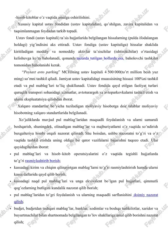 da tegishli 9540 «valutalar kurslari farqlaridan foydalar» yoki 9620 «valutalar kurslari farqlaridan zararlar» schyotlari bilan bog’liqlikda aks ettiriladi. hozirgi vaqtda materiallarni baholashda quyidagi usullar qo’llanilmoqda: - erkin bozor (shartnoma) yoki davlat tomonidan tartibga solinadigan (preyskurant) ulgurji baholar. bu narx tovar jo’natish shartnomalarini tuzishda korxona tomonidan mustaqil belgilanadi va mol yuboruvchi va mol oluvchi bilan hisob – kitoblar olib borishda mol yuboruvchining to’lov hujjatlarida ko’rsatilib molning chiqarilish (sotish) narxi shaklida foydalaniladi; - nomenklatura hisob bahosi bo’yicha. bu sotib olingan (tayyorlangan) materiallarning reja tannarxi, o’rtacha sotib olish narxlari va b. bo’lishi mumkin. barcha hollarda ham baho asosida shartnoma yoki preyskurant baholari bo’lib, ustiga rejalashtirilgan (hisoblangan) transport – tayyorlov xarajatlarini qo’shib belgilaydi. bu baholar mavjud materiallarni va ularning harakatini joriy va operativ hisobga olishda qo’llaniladi. 4 – bhms 9 –bandiga binoan «material xarajatlari» elementida aks ettiriladigan sotib olinadigan material qiymatliklarining xaqiqiy bahosi (qiymati) quyidagilardan tashkil topadi: sotib olish narxi, import bo’yicha boj to’lovlari, …