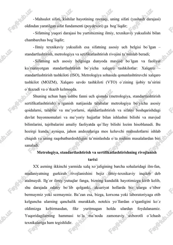 ch (manufaktura va mashina ishlab chiqarishning yuzaga kelishi); · ishlab chiqarish jarayonlarini kuchaytirish sharoitida foydalanilayotgan o`lchash vositalarining aniqligi, ishonchliligi va unumdorligini keskin oshirishni talab qiluvchi energetik bosqich (bug` energiyasini ishlatish, ichki yonuv dvigatellarining yuzaga kelishi, elektr energiyasini ishlab chiqarish va ishlatish); - zamonaviy fan yutuqlarining barchasini o`lchash vositalarining tarkibiga kiritishni talab qilgan ilmiy-texnikaviy inqilob (fanni ishlab chiqarish bilan bog`lash va uni bevosita ishlab chiqaruvchi kuchga aylantirish) bosqichi. bu bosqichning alohida xususiyatlaridan biri ob’ektlar va jarayonlar holatini muayyan parametrlar yordamida umumiy baholovchi o`lchash tizimlarini yaratish bo`lib, olingan natijalarni bevosita texnik tizimlarni avtomatik boshqarish uchun foydalanishdan iboratdir. amaliyot juda keng ko`lamdagi fizikaviy kattaliklar qiymatini, ko`pincha juda tez (sekundning milliarddan bir ulushlarida), yuqori aniqliqda (xatolik o`lchanayotgan qiymatning 10 % idan kichik) va nafaqat inson sezgi organlari to`g`ri ilg`ay olmaydigan, balki hayot uchun sharoit bo`lmagan holatlarda ham aniqlashni talab qiladi. shu kunlarda fanga yuzdan ortiq har xil fizikaviy kattaliklar ma’lum bo`lib, ularning 70 dan …
