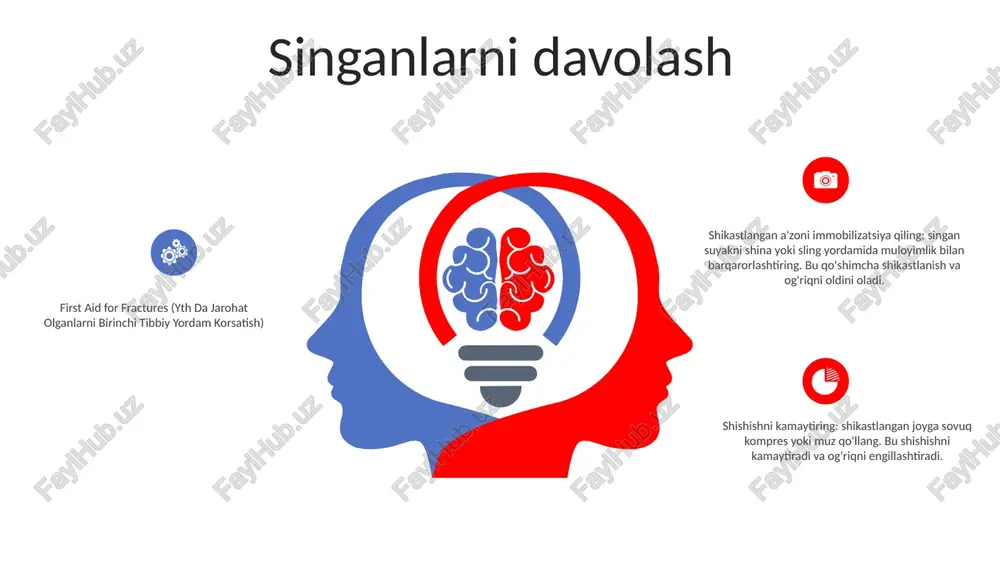 zatsiya qilish:- bemorning bo'yin va umurtqa pog'onasini barqarorlashtirish uchun orqa taxta yoki bachadon bo'yinbog'idan foydalaning.- singanlarni shina yoki bint bilan immobilizatsiya qiling.- bemorni to'g'ri immobilizatsiya qilinmaguncha harakatlantirmang. huquqiy va axloqiy mulohazalar ehtiyot bo'lish majburiyati: javob beruvchilar o'zlarining bilimlari va ta'limlari doirasida mas'uliyatli tarzda harakat qilishlari va tegishli birinchi yordamni ko'rsatishlari uchun qonuniy majburiyatlarga ega. buni qilmaslik qonuniy oqibatlarga olib kelishi mumkin. axborotlangan rozilik: birinchi yordam ko'rsatishdan oldin, huquqiy asoratlarni oldini olish uchun shikastlangan bolaning og'zaki roziligini oling. ular ko'rsatilayotgan yordamning mohiyati va hajmini tushunishlariga ishonch hosil qiling. maxfiylik: jarohatlangan bolaning tibbiy ma'lumotlarining maxfiyligi va maxfiyligini saqlang. qonun talabiga ko'ra, faqat muhim ma'lumotlarni sog'liqni saqlash mutaxassislari yoki vakolatli shaxslar bilan baham ko'ring. e'tiboringiz uchun rahmat @taqdimot_robot image11.jpg microsoft_excel_worksheet.xlsx image2.jpg sheet1 sales 1st qtr 35 2nd qtr 30 3rd qtr 20 4th qtr 15 to resize chart data range, drag lower right corner of range. /docprops/thumbnail.jpeg