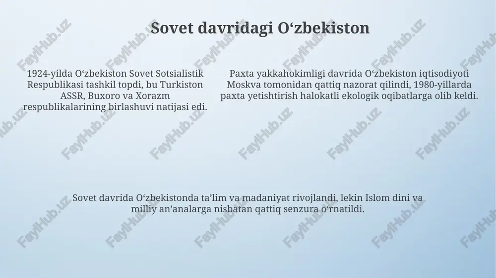 ekistonning istiqbollari 2030 yilgacha oʻzbekiston iqtisodiyotining raqamlashtirish darajasini 2.5 barobarga oshirish, it sohasida 300 ming yangi ish oʻrni yaratish rejalashtirilgan. "yangi oʻzbekiston – 2026 strategiyasi"da 100 milliard dollarlik investitsiya jalb etish, yaimni 1.4 barobarga oshirish va kambagʻallikni 2 barobarga kamaytirish maqsadlari belgilangan. oʻzbekistonning "kelajak avlod universiteti" loyihasi, xalqaro standartlarga javob beradigan taʼlim tizimini yaratish orqali mamlakatning intellektual salohiyatini oshirishga qaratilgan. e'tiboringiz uchun rahmat image4.png image5.png image1.jpeg