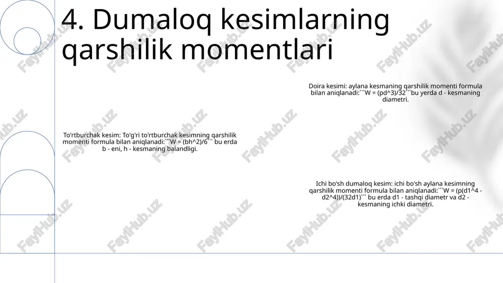 tekis kesmalarning qarshilik momentlari - Page 5