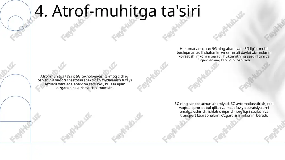 barcha biokimyoviy jarayonlarning yig'indisi. 5-guruh elementlari: tashqi elektron qavatida 5 ta elektron boʻlgan vanadiy, niobiy, tantal, protaktiniy va qoʻsh elementlar. ahamiyati: xrom va molibden kabi 5-guruh elementlari koʻpgina biologik jarayonlarda ishtirok etadi. ular ferment kofaktorlari va metalloproteinlar bo'lib xizmat qiladi va oksidlanish-qaytarilish reaktsiyalarini katalizlaydi. 12. biologik jarayonlar astrokimyoastrokimyo fazoda hosil boʻlgan molekulalar va bu molekulalarning kimyoviy reaksiyalarini oʻrganuvchi fan sohasi. kosmosning sovuq va siyrak muhiti murakkab molekulalarning shakllanishi uchun ideal sharoitlarni ta'minlaydi. 5-guruh elementlarining ahamiyati 5-guruh elementlari (azot, fosfor, vanadiy va tantal) tirik organizmlarning qurilish bloklari hisoblanadi. ushbu elementlar oqsillar, dnk va rnk kabi biologik molekulalarni yaratishda muhim rol o'ynaydi. astronomik ahamiyati5-guruh elementlari astronomik ahamiyatga ega. fosforning mavjudligi yulduzlarning yoshi va kimyoviy evolyutsiyasini tushunish uchun ishlatiladi. vanadiy va tantal o'ta yangi yulduzlarning qoldiqlarida topiladi va koinotning og'ir elementlarining shakllanishi haqida ma'lumot beradi. 13. astrokimyo e'tiboringiz uchun rahmat @taqdimot_robot image1.png /docprops/thumbnail.jpeg