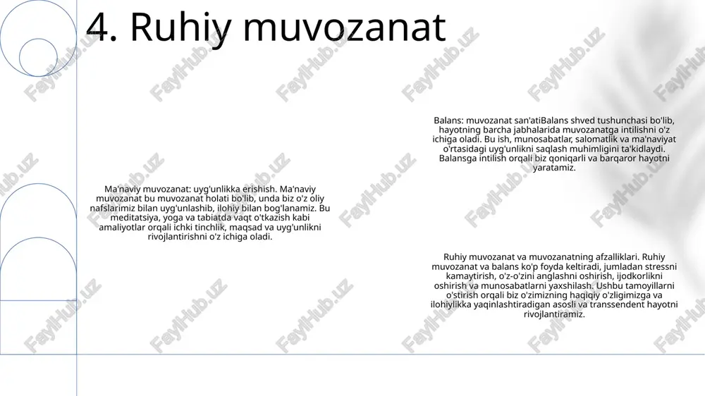 nchalar: muvaffaqiyatingizni kuzatib boring, yaxshilanishi kerak bo'lgan sohalarni aniqlang va maqsadingizga erishish yo'lida motivatsiyani saqlab qolish uchun moslashtirilgan tavsiyalarni oling. jamiyatga asoslangan o'sish - tarmoq va ulanish: o'sishga intilayotgan hamfikrlarning jonli hamjamiyatiga qo'shiling. munozaralarda ishtirok eting, tajriba almashing va shaxsiy va kasbiy rivojlanishingizga yordam beradigan yordam tizimini yarating. 10. shaxsiy o'sish balansi vaqtni blokirovka qilish: turli vazifalar uchun kun davomida ma'lum vaqt oralig'ini ajrating, bu esa diqqatni jamlagan ishlashga imkon beradi va chalg'itadigan narsalarni minimallashtiradi. ustuvorlik matritsasi: vazifalarni shoshilinch va muhimligiga qarab toifalarga ajrating, bu esa qaysi vazifalarga darhol e'tibor qaratish kerakligini aniqlashga yordam beradi. pomodoro texnikasi: mehnat unumdorligini oshirish va charchashni kamaytirish, keyin qisqa tanaffuslar bilan yo'naltirilgan ish oraliqlariga bo'ling. 11. vaqtni boshqarish balansi muvozanatli yondashuv: maqsadlarni belgilash balansi, 💸balans shaxsiy, professional va moliyaviy intilishlarning uyg'unligini ta'minlab, maqsadga erishish uchun yaxlit yondashuvga ustuvor ahamiyat beradi. dinamik tuzatishlar: platforma hayot sharoitlari o'zgarib borishini tan oladi va kerak bo'lganda maqsadlar va …