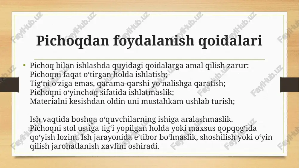 texnologiya darslarida pichoqdan foydalanish qoidalari - Page 5