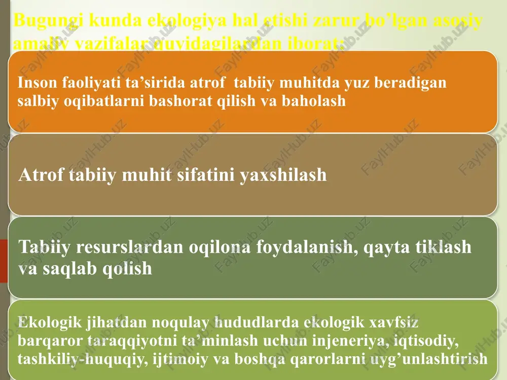 sh korxonalarida ishlatilgan chiqindi suvlar; transportning tashlanma suvlari; shaharlardan, hamda kimyoviy vositalar ishlatilgan dalalardan oqib chiqqan suvlar; kasalxonalar va chorvachilik komplekslaridan oqib chiqadigan tozalanmagan suvlar va boshqalar kiradi. neft va neft mahsulotlari, sun'iy yuvish vositalari, fenollar, pestitsidlar, rangli metallar, murakkab kimyoviy vositalar suvni ifloslovchi asosiy birikmalar hisoblanadi. oqova suvlarga tushadigan mineral, organik, bakterial va biologik ifloslovchi birikmalar ajratiladi. mineral ifloslovchilar odatda qum, loy, turli mineral tuzlar kislota va ishqorlar eritmasidan iborat. organik ifloslovchilar o‘simlik va hayvonlarning qoldiqlari, inson va hayvonlarning fiziologik chiqindilaridan iborat. bakterial va biologik ifloslovchilar asosan maishiy oqova suvlarda mavjuddir. so‘nggi yillarda okean ifloslanishi jahon ahamiyatiga ega bo‘lgan ekologik muammoga aylandi. dengiz va okeanlar asosan neft va neft mahsulotlari, sanoat va maishiy oqovalar, og‘ir metallar, radioaktiv birikmalar va boshqalar bilan ifloslanadi. o‘rta yer dengizi yer yuzidagi eng ifloslangan dengiz hisoblanadi.okean yuzasining neft bilan qoplanishi "okean-atmosfera" tizimida o‘zaro aloqadorlikning buzilishiga va yer yuzida kislorodning asosiy manbalaridan biri bo‘lgan yashil …