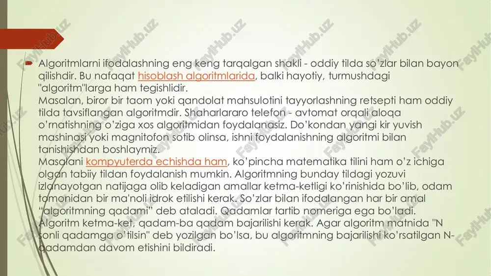 ar yozish imkonini beradigan basic tilining rusumini qo`shadilar. basic tili tushunchalari kompyuter me’moriy tuzilmasini aks ettiradigan quyi pog`ona dasturlash tili. assembler tili tarkibiga jumlalar, buyruqlar va ma’lumotlar formatlari kiradi, ular muayyan kompyuter imkoniyatlariga bir qiymatli tarzda mos keladilar. boshqacha qilib aytganda, har bir operatorga kompyuterning biror buyrug`i mos keladi. assembler tilidan mashina tiliga o`girishni avtomatlashtirish uchun yaratilgan dasturlar assemblerlar deb ataladi. assemblerning kirishiga assembler tilida yozilgan dastlabki dastur kiritiladi. assembler chiqishida, mashina buyruqlaridan tarkib topgan dastur beriladi. disassembler deganda, mashina kodidan assembler tilida yozilgan dasturga o`zgaruvchi dastur nazarda tutiladi. assembler tili yuqori pog`onadagi dasturlash tili. 1960 yil oxirlarida niklaus wirth tomonidan yaratilgan. bu til, 17 asrda yashab o`tgan fransuz matematigi blaise pascal sharafiga atalgan. blaise pascal sonlarni qo`shish uchun yaratilgan dastlabki mexanik mashinalardan birining ixtirochisi bo`lgan. pascal tili tuzilmalashgan dasturlash tili bo`lib hisoblanadi. dastlab pascal dasturlashga o`qitish uchun foydalanilgan. hozir xilma xil dasturlarni tuzishda keng qo`llanmoqda. oddiy til, xilma xil …