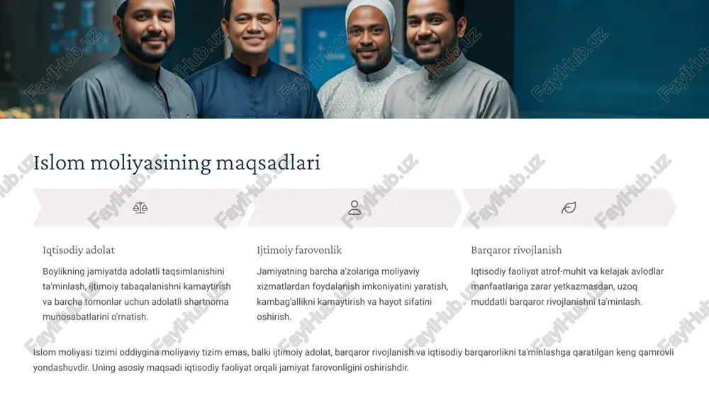 ukuk: islomiy obligatsiyalar aktivlar bilan ta'minlangan sukuk chiqaruvchi aniq aktivlarga egalik huquqini taqdim etadi daromad manbai halol faqat shariatga mos keluvchi faoliyatdan olingan daromad likvidlik ikkilamchi bozorda savdo qilish imkoniyati global e'tirof xalqaro moliya bozorlarida tan olingan instrument sukuk - islomiy obligatsiyalar bo'lib, an'anaviy obligatsiyalardan farqli ravishda, ular aniq aktivlarga egalik huquqini tasdiqlovchi sertifikatlardir. sukuk egasi foyda va zararda ishtirok etadi va faqat foiz emas, balki aktiv faoliyatidan keladigan daromadga ega bo'ladi. o'zbekistonda sukuk chiqarish imkoniyatlari katta, ayniqsa davlat infratuzilma loyihalarini moliyalashtirish, energetika va transport sohalarida. bu mamlakatimizga yangi xalqaro investorlarni jalb qilish imkonini yaratadi. 12 islomiy investitsiya fondlari fond turi investitsiya yo'nalishi risk darajasi kutilayotgan daromad aktsiya fondi halol kompaniyalar aktsiyalari yuqori yuqori sukuk fondi islomiy obligatsiyalar o'rta o'rta ko'chmas mulk fondi halol ko'chmas mulk loyihalari o'rta o'rta-yuqori tovar fondi halol tovarlar o'rta-yuqori o'zgaruvchan islomiy investitsiya fondlari - shariat tamoyillariga mos keladigan aktivlarga investitsiya qiluvchi fondlar. ular ma'lum mezonlar …