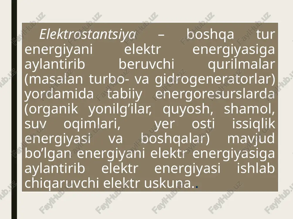 ktr tarmoqlarni tashkil qiladi. taqsimlovchi elektr tarmoqlarning (tet) vazifasi – elektr energiyasini 6-10 kvli iste’molchilarga bevosita yetkazib berish, iste’molchilar rayonidagi 6–110/0,38–35 kv li podstantsiyalar orasida elektr energiyasini taqsimlash, xududda joylashgan kam quvvatli (quvvati bir necha mvtlardan bir necha yuz mvt largacha bo’lgan) elektrostantsiyalarning quvvatlarini olishdan iborat bo’ladi. taqsimlovchi tarmoqlarning rejim xususiyatlari ko’pincha ularning konfiguratsiyasi bilan aniqlanadi. elektr tarmoqlar sxemasining konfiguratsiyasi elektr ta’minoti markazlari, qabul qiluvchi postantsiyalarning o’zaro joylashuviga va elektr ta’minoti ishonchliligiga qo’yiladigan talablarni bajarilishiga bog’liq bo’ladi. taqsimlovchi tarmoqlar ochiq yoki yopiq ishlangan bo’ladi. ochiq konfiguratsiyali tarmoqlar – radial ( 1.3, a-rasm) va magistral ( 1.3, b-rasm) sxemali bo’lib, bitta ta’minot markaziga ega bo’ladi. magistral konfiguratsili tarmoq uchun o’tkazgich simlar, kommutatsion apparaturalar radial tarmoqlarga nisbatan kam sarflanadi. 3.rasm. ochiq rezervlanmagan konfiguratsiyali tarmoq:a – radial; b – magistral. bitta elektr ta’minot markazidan ta’minlangan ikki radial rezervlanmagan elektr tarmoq keyinchali yangi uchastkalar qo’shilishi bilan tarmoqning kengayishi natijasida magistrallar ulanib xalqa konfiguratsiyali yopiq …