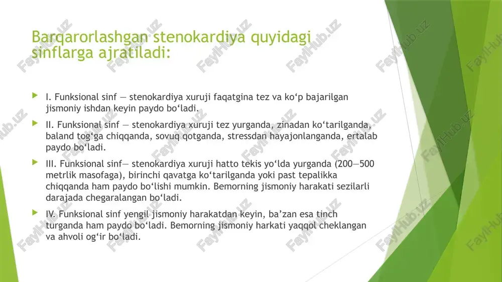 nlari tibbiyot xodimlari uni uzluksiz nazorat qilib turishlari lozim. kasallik juda ogʻir, hayot uchun xavfli hisoblansa ham, oʻz vaqtida toʻgʻri davo qilinsa, bemor butunlay sogʻayib ketishi mumkin.va bemor vrach ko‘rigidan o‘tib turish kerak gastritik variant. kasallikning ushbu shaklida yuzaga kelgan og’riq sindromi gastritning xuruji tufayli yuzaga kelgan og’riqqa o’xshaydi va epigastrik mintaqada joylashgan bo’ladi. ko’rikda qorin old devorining mushaklari tarangligi kuzatilishi mumkin. odatda, miokard infarktining bunday shakli diafragmaga yaqin bo’lgan pastki chap qorincha shikastlanishlarida kelib chiqadi. aritmik variant. miokard infarktining bu shakli turli xil aritmiya (ekstrasistoliya, miltillovchi aritmiya yoki paroksizmal taxikardiya) yoki turli xil darajadagi atriyoventrikulyar blokada bilan namoyon bo’ladi. yurak urishi ritmining buzilganligi sabab ekg tekshiruvida miokard infarkti aniqlanmasligi mumkin astmatik variant. bronxial astmaning shiddatli xurujini eslatadi. bemorda bo’g’ilish, ko’pikli balg’amli yo’tal (quruq bo’lishi ham mumkin) kuzatilishi va shu bilan birga odatda og’riq sindromi kuzatilmasligi yo’q yoki zaif ifodalangan bo’lishi mumkin. og’ir holatlarda o’pka shishishi rivojlanishi mumkin. ko’rik o’tkazilganda …