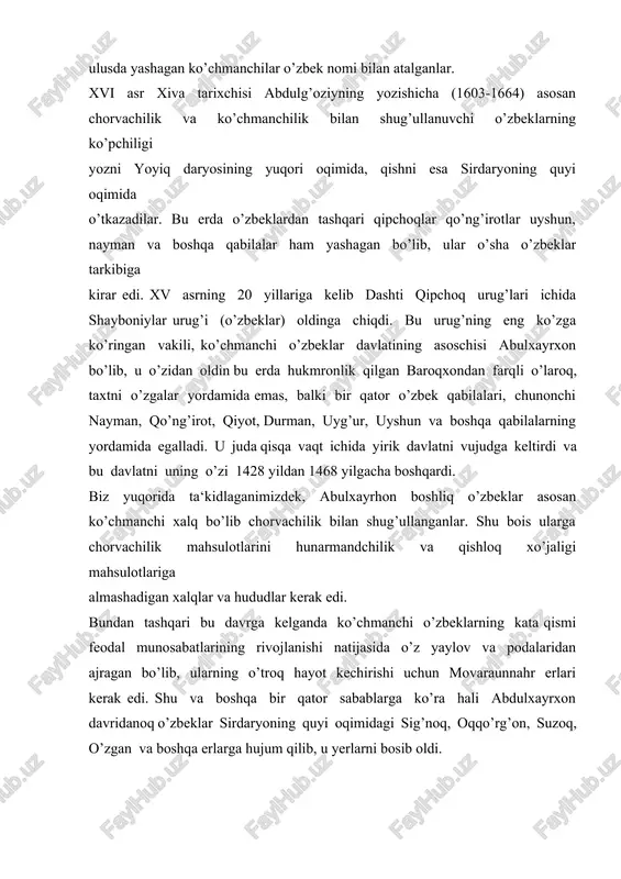 xtovsiz talonchilik hujumlaridan bezor bo’lgan temuriy shahzodalar mo’g’ullarga qarshi kurashda shayboniyxondan foydalanish maqsadida u bilan ittifoq tuzdilar. biroq shayboniyxon bu ittifoqqa tez-tez xiyonat qilib, goh temuriylar, goh mo’g’ullar tomonida turib harakat qilar edi.shayboniyxon bobosi abdulxayrxon dashti qipchoqda tashkil etgan davlatni bir tomonlama kuchaytirib, o’z oldiga hali o’sha bobosi rejalashtirgan movaraunnahr yerlarini bosib olish ishini hal etishni maqsad qilib qo’ydi va uni amalga oshirishga kirishdi. bu ishga kirishar ekan, shayboniyxon eng avvalo 1480 yilda qozoq xoni burunduqxonga katta zarba berdi. shundan so’ng shayboniyxon1488-1500 yillar ichida o’tror, yassi, sig’noq, shahrisabz. turkiston shaharlarini egallaydi. shundan so’ng temuriylar poytaxti samarqandni egallashni o’z oldiga maqsad qilib qo’ydi. shayboniyxon 1499 yilda dastlab samarqandni qamal qilganda bu erda sulton ahmad mirzoning o’g’illaridan biri, sulton ali mirzo hukmronlik qilardi. uning qobiliyatsiz, har tomonlama ojizligidan xabar topgan shayboniyxon samarqand shahriga kirmay shahrisabz va qarshi shaharlarini talab qipchoq dashtiga qaytib ketadi. biroz vaqt o’tgach shayboniyxon toshkent hokimi mahmudxondan ozroq yordam …