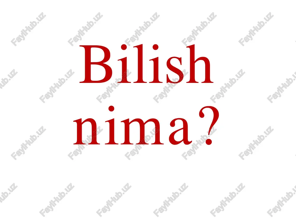 mavjudotlarga xos bo‘lib, xissiy bilish deyiladi. yuqori - faqat insonlargagina xos bo‘lib, aqliy bilish (ratsional bilish) deyiladi. oliy - intuitiv bilish, qalban bilish, g‘oyibona bilishdir. 29 30 ilmiy bilishning metodlari ilmiy bilish fakt va dalillarga, ularni qayta ishlash, umumlashtirishga asoslanadi. ilmiy fakt va dalillar to‘plashning o‘ziga xos usullari mavjud bo‘lib, ularni ilmiy bilish metodlari deyiladi. ilmiy bilishning metodlari mavjud va ularni o‘rganadigan maxsus soha — metodologiya deb ataladi. 31 ilmiy bilish metodlari o‘z harakteriga ko‘ra quyidagi turlarga bo‘linadi. xususiy ilmiy metodlar. umumiy ilmiy metodlar; eng umumiy ilmiy metodlar; 32 eng umumiy ilmiy metodlar • analiz va sintez • umumlashtirish va mavhumlashtirish • induksiya va deduksiya • qiyoslash va modellashtirish umumiy ilmiy metodlar • tabiatshunoslik fanlari - kuzatish, eksperiment, taqqoslash • ijtimoiy fanlarda tarixiylik va mantiqiylik xususiy ilmiy metodlar • sotsiologiya- suhbatlashish, anketa so‘rovi, hujjatlarni o‘rganish 33 ilmiy bilish metodlari va ilmiy nazariya bir-biri bilan uzviy bog‘liqdir. ilg‘or ilmiy nazariya fanning …