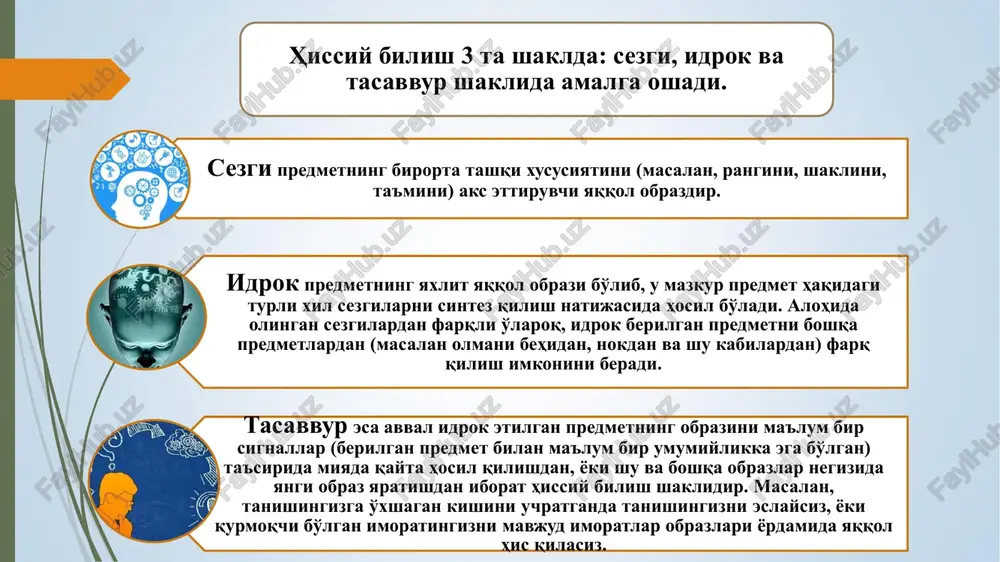 il etuvchi har bir predmetga taalluqli bo„lmaydi. qo„shin, o„rmon. bo„sh hajmli tushuncha real voqelikda mavjud bo„lmagan, lekin tushunchada ifodalanadigan buyum va hodisalarni aks ettiradi. uchar gilam, kentavr, simob dengizi. mazmuni bo„yicha tushunchalar olti turga (konkret, abstrakt, musbat, manfiy, nisbatdosh, nisbatsiz) bo„linadi: mazmuni bo„yicha tushunchalarning turlari misollar konkret (aniq) tushunchalarda predmet o„zining belgilari bilan birgalikda fikr qilinadi. uy”, “guldon”, “traktor abstrakt (mavhum) tushunchalarda predmetning belgilari undan fikran ajratib olinib, alohida aks ettiriladi. “oq”, “bosim”, “qo„rquv” musbat (ijobiy) tushunchalarning mazmunida predmet unga xos bo„lgan belgilar orqali fikr qilinadi. “aqlli”, “uyli”, “hunarmand” manfiy (salbiy) tushunchalarning mazmunida predmet unga xos bo„lmagan belgilar orqali fikr qilinadi. , “aqlsiz bola,”, “hayosiz odam”, “kuchsiz jangchi”, “foydasiz ish” nisbatdosh tushunchalar esa zaruriy ravishda bir-birining mavjud bo„lishini taqozo qiladigan, biri orqali boshqasini bilish mumkin bo„lgan predmetlarni yoki ularning belgi va hususiyatlarini aks ettiradi. “ustoz va shogird”, “qattiq va yumshoq”, “sevinch va qayg„u” nisbatsiz tushunchalar zaruriy ravishda bir-birining mavjud bo„lishini …