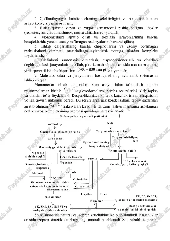 mahsulotlari ishlab chiqaruvchi davlat aqsh da 300 dan ortiq nomli organik neft-kimyosi mahsulotlari ishlab chiqariladi. bu mamlakatda kimyoviy ishlab chiqarish boyicha neft mahsulotlarini solishtirma og’irligi (ulushi) 28% dan yuqoriroqdir. shu bilan birga neft-kimyo korxonalarida neftning barcha birlamchi qayta ishlangan miqdori 5% dan ortmaydi. iste’mol qilingan tabiiy gazning miqdori butun olingan gazning 4-8%ini tashkil qilayapti. organik sintez uchun zarur uglevodorod, ayniqsa aromatik uglevodorodlar uchun xom ashyoning asosiy manbai bo’lib, ko’mir-kimyo sanoati muhim rol oynaydi. bu sanoat toshko’mirlarni yuqori haroratdagi kokslash jarayonini koks-gaz kimyosi ishlab chiqarishni, yarim kokslanishni, sintez gaz olish uchun qattiq yoqilg’ini gidrogenizatsiyalash, ko’mirni yo’naltirilgan gidrogenlashlarni o’z ichiga oladi. kokslash sanoatida bir tonna ko’mir shaxtasini kokslashda ajratib olingan kimyoviy mahsulotlarni chuqur qayta ishlashda 200 kg yarim mahsulotlar olish mumkin. bu yarim mahsulotlardan polimerlar, plassmassalar, sun’iy tolalar olish mumkin. organik sintez sanoatining yuqorida sanab o’tilgan tabiiy gaz yo’ldosh neft gazlari, neft kimyosi sanoati mahsulotlari, koks qilish sanoati mahsulotlari, ko’mir kimyosi sanoati …