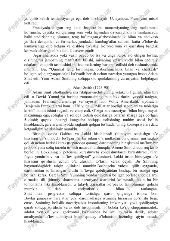 amaliyotda hattoki soliq to`lovchilar va ularning holati haqida juda ko`p ma`lumot mavjud bo`lgan hozirgi zamonda soliqlarni bu g`oyaga asosan undirish deyarli imkonsiz. shuningdek, “mol-mulk” so`zi tushunishga onson bo`lsa ham, bu insonlar ega bo`lgan barcha narsalarmi yoki yermi degan savollarni ko`taradi. shuning uchun hamma soliq to`lashi kerakmi yoki yer egalarimi degan muammo yuzaga keladi. bu savollar javobsizligicha qolmoqda. samuel johnson (1709-84) doktor johnson soliq nazariyachisi sifatida emas balki u tuzgan izchil “lug`at” tufayli ko`proq eslanadi. lekin 1770-yillarda soliqlarga bevosita aloqador bo`lgan, amerikaning soliqqa tortish muammolari, amerika mustaqillik urushi markazidagi masalalar bilan shug`ullanadigan “the patriot” (1774) va “taxation no tyronny” (1775) asarlarini yozadi. johnson angliyaning amerika koloniyalarini soliqqa tortish huquqini himoya qiladi va amerikani “angliya himoyasida saqlanuvchi… angliya nizomi bo`yicha tuzilgan… angliya armiyasi tomonidan mudofaa qilinuvchi” deb ta`riflaydi va “ular bizning davlat himoyasi ostida rivojlanyabdi, shuning uchun evaziga nimadur berishlari kerak” degan fikrni ilgari suradi. agar amerikaliklar ingliz qonunlarini qabul qilishsa ular …
