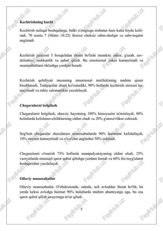 sabatlar bizning hayotimizning muhim qismi bo'lib, baxtimizga, sog'lig'imizga va umumiy farovonligimizga katta ta'sir ko'rsatadi. ularni qadrlash va mustahkamlash zarur. foydalanilgan adabiyotlar 1. boulbi, j. (1969). privyazannost i poterya. tom 1: privyazannost. nyu-york: osnovnie knigi. 2. xeyz, s. k., strosal, k. d., i uilson, k. g. (2012). akt priema: prakticheskoe rukovodstvo po ispolzovaniyu terapii prinyatiya i obyazatelstv. nyu-york: guilford press. 3 0 0 0 7