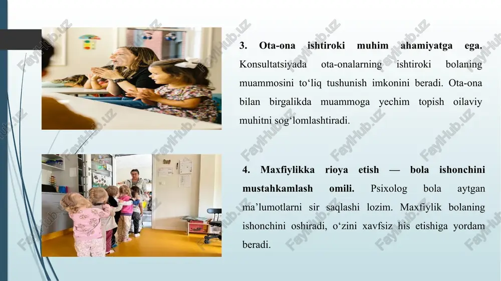 k maslahat insonning shaxsiy o‘sishi, muammolarni samarali hal etishi va ruhiy sog‘lomligini saqlashiga xizmat qiladi. keksalik davrida konsultatsiya keksalik davri inson hayotida o‘ziga xos ruhiy va ijtimoiy qiyinchiliklar bilan kechadi. bu davrda yolg‘izlik hissi, oilaviy aloqalarning kamayishi, yaqin insonlarning yo‘qligi va ijtimoiy faollikning pasayishi kuzatiladi. shu bilan birga, surunkali kasalliklar, jismoniy imkoniyatlarning cheklanishi va ruhiy holatdagi sustlashish ham muammolar qatoriga kiradi. yaqqol yo‘qotish hissi, masalan, yaqinlar vafoti yoki hayotiy rol o‘zgarishi, keksalarning ruhiy barqarorligiga ta’sir ko‘rsatadi. konsultatsiyada psixolog ruhiy qo‘llab-quvvatlashni ta’minlash, tinglash, tushunish va samimiy empatiya orqali keksaning ijtimoiy faolligini saqlashga yordam beradi. hurmat, sabr va shaxsning fikrini qadrlash bu jarayonda muhim ahamiyat kasb etadi. psixologik maslahat keksalarga hayotiy tajribani qadrlash, ruhiy barqarorlikni tiklash va ijobiy motivatsiyani oshirish imkonini yaratadi. shu tariqa, konsultatsiya yolg‘izlik va tushkunlik hissini kamaytiradi, keksaning o‘zini anglash va hayotga ijobiy qarashini mustahkamlaydi. xulosa yosh davrlari konsultatsiyasi inson hayotining har bir bosqichida psixologik yondashuv va maxsus metodlarni …