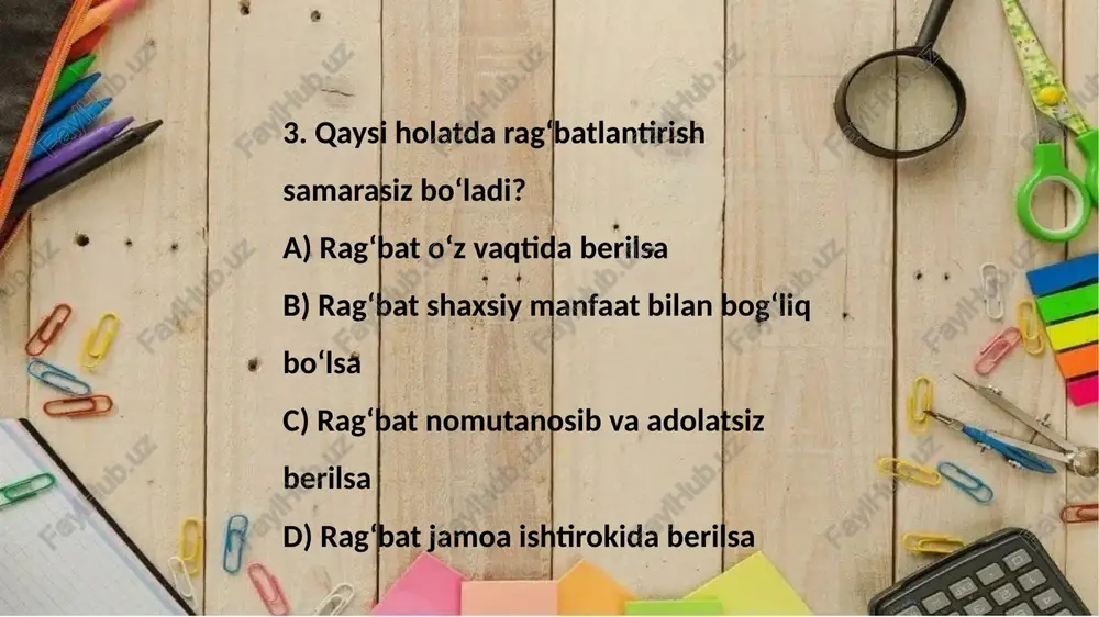 tarbiyaviy ishlar metodikasi fanidan tayyorlagan testlar - Page 5