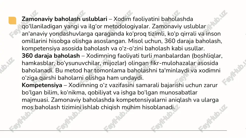 , ko‘nikmalari va mahoratini aniqlash uchun o‘tkaziladigan maxsus jarayon. attestatsiya natijasida xodimning malakasi tasdiqlanadi yoki uning faoliyatini yaxshilash uchun tavsiyalar beriladi. ba'zi holatlarda bu jarayon xodimni lavozimga tayinlash, maoshini oshirish yoki boshqa professional o‘sish imkoniyatlarini taqdim etish uchun asos bo‘ladi. korxona va tashkilotlarda personalni attestatsiya qilish tajribasi ko‘pdan beri qo‘llanilib keladi. bu tadbir katta ijtimoiy-iqtisodiy samara berishi amaliyotda tasdiqlangan. attestatsiya xodimlarni, ayniqsa boshqaruv xodimlarining malakasi va mehnat samaradorligini, mas’uliyatini oshirish, intizomini mustahkamlashga xizmat qiladi. attestatsiya xodim bilimi, ko‘nikmasi, malakasi, tajribasi, faoliyati samaradorligi, shaxsiy sifatlari egallab turgan lavozimiga nechog‘liq mos ekanligini aniqlash maqsadida o‘tkaziladi. ishlab chiqarish xodimlarini attestatsiya qilishda odatda ularning quyidagi sifatlari baholanadi: - kasbiy bilimlari darajasi; - ishlab chiqarish faoliyati samaradorligi; - shaxsiy va ijtimoiy sifatlari; - mehnatga to‘lanayotgan haqning ishlab chiqarish natijalariga muvofiqligi; - ishlab chiqarish jarayonlarini va shaxsiy ish o‘rnini takomillashtirishga qo‘shayotgan shaxsiy hissasi. personal attestatsiyasi bosqichlari tayyorgarlik bosqichi. ushbu bosqichda: - attestatsiya qilinadigan xodimlar ro‘yxati tuziladi; …