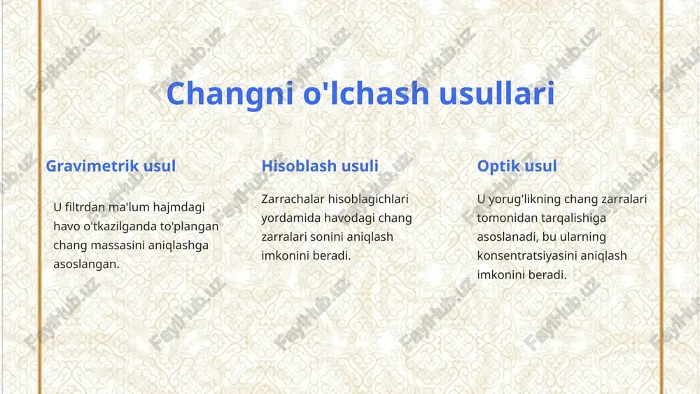 ish joyidagi chang darajasini aniqlashning gigienik usullarini o'rganish - Page 5