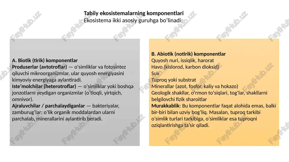 son va tabiat o‘rtasidagi uyg‘unlikni saqlashga yordam beradi. bu esa barqaror rivojlanishning eng muhim shartlaridan biridir. bu rasmda turli tabiiy va boshqariladigan ekosistemalar — o‘rmonlar, qishloq xo‘jaligi maydonlari, shaharlar — mozaika tarzida ko‘rsatilgan. e’tiboringiz uchun rahmat image1.jpeg image2.jpeg image3.png image4.png image5.png image6.png image7.jpeg image8.jpeg image9.jpeg image10.jpeg image11.jpeg image12.jpeg image13.jpeg image14.jpeg /docprops/thumbnail.jpeg