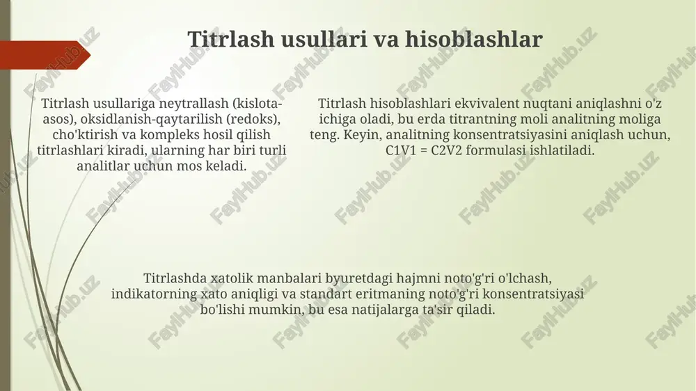 titrlash yòli bilan kislata konsentratsiyasini aniqlash - Page 5