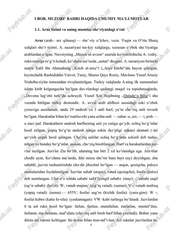kirill yozuviga asoslangan. bunda ochiq (unli tovush bilan tugagan) boʻgʻin qisqa va choʻziq boʻgʻin vazifasini, yopiq (un-dosh tovush bilan tugagan) boʻgʻin choʻziq boʻgʻin va-zifasini, o, i, e, u tovushlaridan yasalgan yopiq boʻgʻinlar oʻta choʻziq boʻgʻin vazifasini oʻtaydi. ochiq boʻgʻin choʻziq boʻgʻin vazi-fasida ham, qisqa boʻgʻin vazifasida ham kelaveradi, chunki u bilan yopiq boʻgʻinning choʻziqlik darajasidagi tafovut oz. baʼzi yopiq boʻgʻinlardagi unlilar boshqa yopiq boʻgʻinlardagi unlilarga nisbatan choʻziqroq boʻlgani uchun yopiq boʻgʻin doimo choʻziq yoki oʻta choʻziq boʻgʻin oʻrniga oʻtishi mumkin. ayrim yopiq boʻgʻinlardagi un-dosh tovush ochiq boʻgʻindagi undosh to-656vushdan koʻp (qor, zulm), bunday yopiq boʻgʻinlar misra ichida bir choʻziq va bir qisqa boʻgʻin oʻrniga oʻtadi. bunda qisqa boʻgʻin „v“, choʻziq boʻgʻin „-“, oʻta choʻziq boʻgʻin „so“ belgisi bilan koʻrsatiladi. yonma-yon kelgan ikki undosh tovush ora-sida qisqa „i“ bordek aytiladi:zor meni qilur ishq, gʻ -vv- v-coxor meni qilur ishq vv- v-so i ii(bobur, „muxtasar“) bu baytdagi „zor“, „xor“ boʻgʻinlarining har biri …