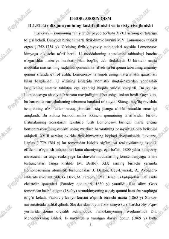 ishiga sabab bo’ldi. 1867 yilda n.n. beketov ishlardan so’ng shved olimlari k. guldberg hamda p.vaage lar tomonidan massalar ta’siri qonuni ta’riflandi. so’ngra ya.vant-goff tomonidan kinetik qonunlarning matematik ifodasi ishlab chiqildi. n.a. menshutkin tomonidan (1887 y) eritmalardagi kimyoviy reaksiyalar kinetikasi o’rganildi va erituvchining roli aniqlandi. s. arrenius tomonidan (1887 y) elektrolitik dissosilanish nazariyasi yaratildi hamda kimyoviy reaksiya tezligiga haroratning ta’siri o’rganildi (1889 y). muvozanatning termodinamik nazariyasi rivojlanishiga j. gibbsning roli beqiyos bo’ldi. u termodinamik funksiyalarning umumiy nazariyasini yaratdi va fazalar qoidasini keltirib chiqardi. shuningdek, gibbs statistik termodinamikaga asos soldi (1873-1878 y). 1881 – 1885 yillarda a. le-shatele prinsipi ta’riflandi. shuningdek, elektrolitik dissosilanishning mikdoriy nazariyasi yaratildi. - 9 - xx asr boshlarida moddalar tuzilishi haqidagi ta’limot to’g’risida qator kashfiyotlar qilindi (v. tomson, m. plank, p.n. lebedev, a. bekkerel, p. kyuri, m. skladovskaya-kyuri ishlari). shunday qilib, xx asr boshlarida fizik-kimyoning fan sifatidagi asosiy yo’nalishlari belgilandi. xx asrda fizik-kimyoning rivojlanishi statistik va kvant mexanikasining …