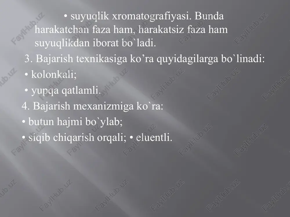 igiga esa teskari proporsional. to`lqin soni /λ -1 / yoki /ν/ asosan sm-1 o`lcham birligiga ega bo`lib, chastotasi va energiya qiymatiga to`g`ri proporsionaldir, shuning uchun ham mutlaq chastotaga nisbatan ham ko`p ishlatiladi (3-jadval). masalan 300 mmk (3000a0 ) mos keladigan to`lqinlar soni λ=33333 sm-1 , to`lqin chastotasi esa 1*1015sek-1 dir. inson ko`zi elektromagnit to`lqinlarning 400-750mmk qabul qiladi. 1.3-jadval to`lqin uzunligi va chastotani o`lchashda ishlatiladigan birliklar. hosil qilish usullariga qarab spektrlar uch xilga bo`linadi: yutilish, tarqatish, sochilish. ularning spektr chiziqlarining jadalligi molekulalar soniga va kvant mexanikasi qoidalari asosida bo`ladigan o`tishlar ehtimolligiga bog`liq bo`ladi. spektr chiziqlarining kengligi va shakli molekula ko`rsatkichlarining yig`indisiga va modda xususiyatlariga bog`liq bo`ladi. optik spektrlar haqida tushuncha optik spektrlar - ultrabinaf-sha (toʻlqin uzunligi 1 1 > 3800a) va in-fraqizil (1 > 7600a) nurlar, yaʼni 100 dan 0,01 mikrongacha uzunlikdagi toʻlqinlar sohasini oʻz ichiga oladigan spektrlar. koʻpincha, spektr nurlanuvchi manba tabiatiga qarab ajratiladi. shunga asosan, atom va molekula tash-qi …
