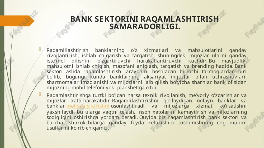 olgan bank-moliya sektorini tizimli o‘zgartirish bo‘yicha konseptual takliflarni taqdim etdilar. shuningdek, «open space» formatida tashkil etilgan davra suhbatida ekspertlar o‘zbekiston bank sektoridagi o‘zgarishlar bo‘yicha o‘z taklif va mulohazalari bilan o‘rtoqlashdilar. tadbir davomida bank qonunchiligidagi yangiliklar muhokamasi bo‘lib o‘tdi va bozor iqtisodiyotida amaliy misollar yordamida atroflicha javoblar berildi. investitsiya jozibadorligini oshirish orqali xususiy sektorning bank sektoridagi ishtirokini kengaytirish zarurligi qayd etildi. tadbirda ishtirok etgan tadbirkorlar, ekspertlar, auditorlar, ommaviy axborot vositalari vakillari va bloggerlar o‘zlarini qiziqtirgan savollarga javob oldilar. iqtisodiy tadqiqotlar va islohotlar markazi jamoatchilik bilan aloqalar xizmati e’tiboringiz uchun rahamat tayyorladi:hasanov umid tekshirdi:xurramov suxrob image1.jpeg image2.jpeg image3.jpeg image4.jpeg /docprops/thumbnail.jpeg