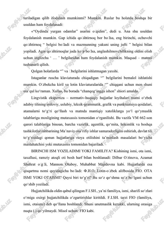 inglizlardan kirib kelgan bu belgining paydo boʻlganiga 10–15 yil boʻldi. bu belgining uzunligi “n” harfining eni bilan teng boʻlgani uchun “en-desh” (ing. n-dash) ham deyiladi. “raqamli tire” deyilishiga sabab uning raqamlar koʻlamini ifodalashi uchun ishlatilishida. avval raqamlar orasida katta tire ishlatilgan, hozirda bu kichik tirega almashtirilgan. kichik tire ham ikki tomondan boʻsh joy tashlanmay yoziladi. masalan: 5–6 dona, 1941–1945-yillar, 10–15 daqiqa, 10:00–18:00. kompyuter klaviaturasida bu belgini chiqarish uchun alt tugmasini bosib turib, oʻng tarafdagi raqamlar blokidan 0150 sonlar ketma-ketligini tering. qachon bosh harf bilan yoziladi? oʻzbekiston respublikasi va oʻzbekiston respublikasi prezidenti nomidan eʼlon qilingan qonun, farmon va qarorlar, nizomlar oliy tashkilot va oliy mansab egasi nomidan eʼlon qilingani sababli ularning nomlaridan keyin keladigan “qonun”, “farmon”, “qaror”, “nizom”, “farmoyish” soʻzlari bosh harfda yoziladi. masalan, “davlat tili haqida”gi oʻzbekiston respublikasi qonuni. oʻzbekiston respublikasi prezidentining 2019-yil 21-oktyardagi “oʻzbek tilining davlat tili sifatidagi nufuzi va mavqeyini tubdan oshirish chora-tadbirlari toʻgʻrisida”gi farmoni. oʻzbekiston respublikasi prezidentining …