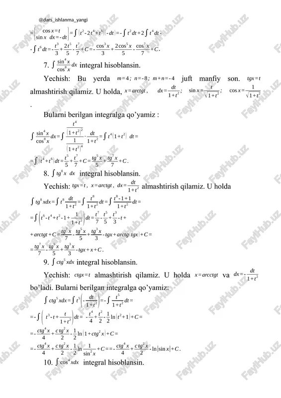 trigonometrik funksiyalarni integrallash - Page 5